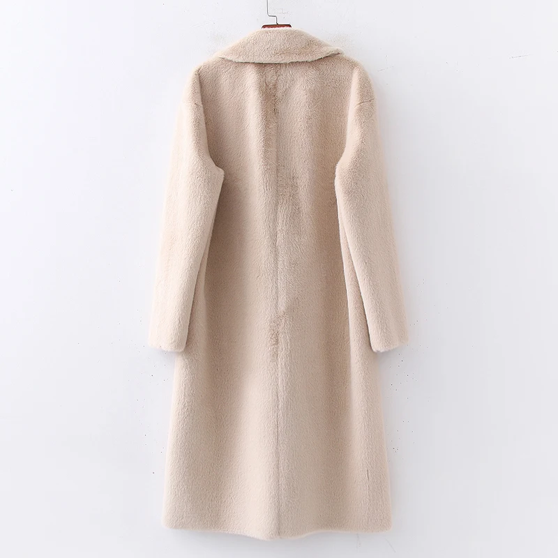 AGong, одноцветное двубортное пальто, женская мода, отложной воротник, искусственный мех, куртки для женщин, элегантные длинные пальто для женщин, LF