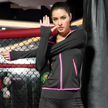 Спортивная одежда с цветным блоком спортивная куртка дышащий с длинным рукавом фитнес Йога Толстовка для занятий бегом Бег Спорт молния Женская куртка