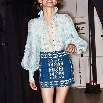 

YAMDI autumn blouse women hollow out fashion bohemian long sleeve loose sexy elegant vintage tops chic boho blouses 2019 blusas