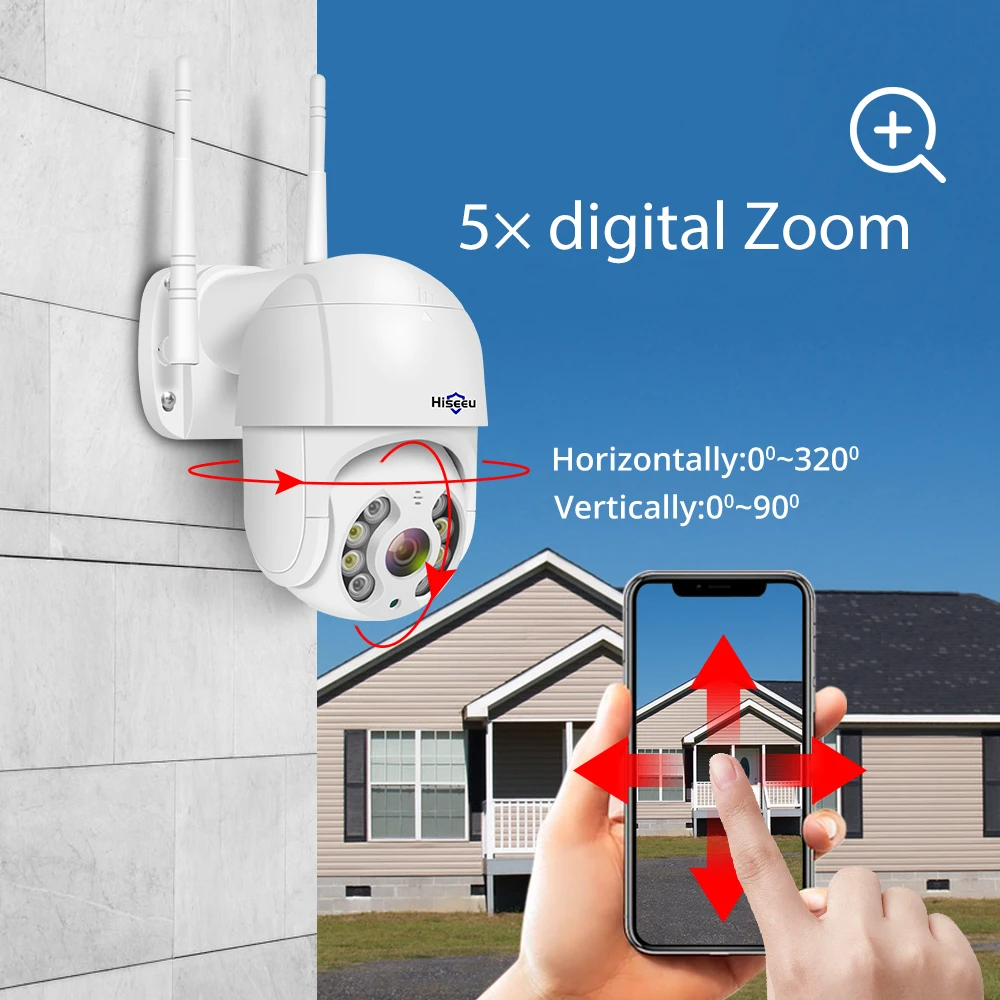 Hiseeu 3MP 5MP WIFI IP Camera Outdoor HD Full Color Night Vision PTZ Waterproof Security Speed Camera AI Human Detection ICSee