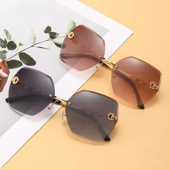 

Fashion Sunglasses Women Brand Designer Rimless Gradient Sun Glasses Shades Cutting Lens Ladies Alloy Eyeglasses UV400
