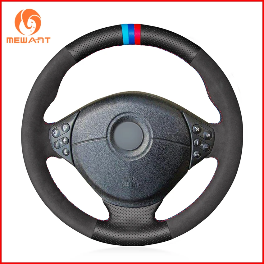 Mewant Black Suede Genuine Leather Car Steering Wheel Cover For Bmw E39