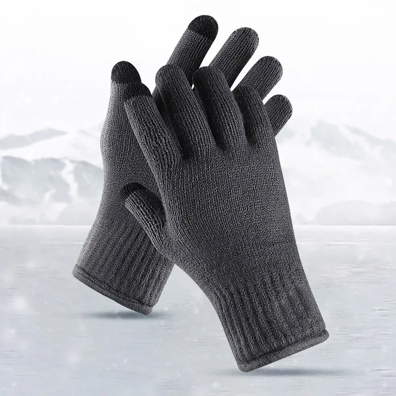 Men's Winter Gloves Warm Windproof Knitting Anti-slip Solid Thermal Phone Screen Touchable Gloves