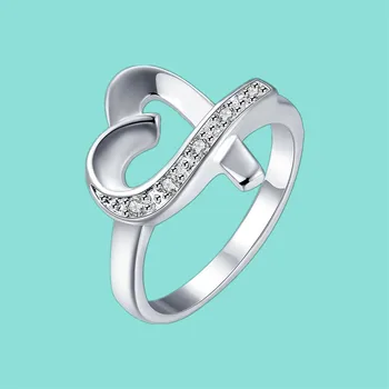 

925 Sterling Silver Delicate Love Heart Shaped Crystal Rings For Women Wedding Party Charm Jewellery