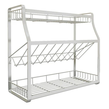 

45cm 3 Tiers 304 Stainless Steel Kitchen Container Shelf Spice Jar Storage Stand Rack Home Organizer Kitchen Shelf-Tabletop Type