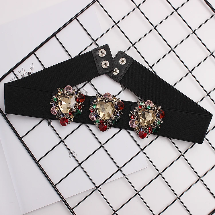 New Rhinestone Belt full crystal wide waistband decorated female body sculpting band designer wide elastic women belts SC46