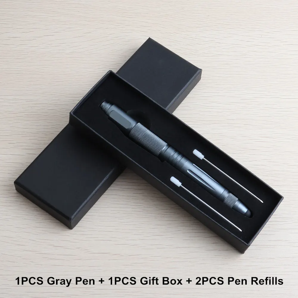Тактическая Ручка инструмент для самообороны для выживания военный металлический стилус стеклянный выключатель шариковая ручка многофункциональный инструмент 2 Дополнительные чернила - Цвет: 1Set Gray