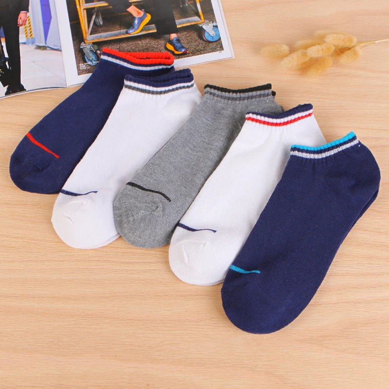 5Pairs Solid Color Cotton Short Socks Striped Partten Absorb Sweat Male Sock Casual Low Cut Ankle Short Socks Men Meias Homens