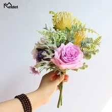 Meldel розовый букет свадебный цветок для невесты Букет Искусственный шелк Роза Пион ромашка эвкалипта лист Фрукты Свадебные букеты цветок