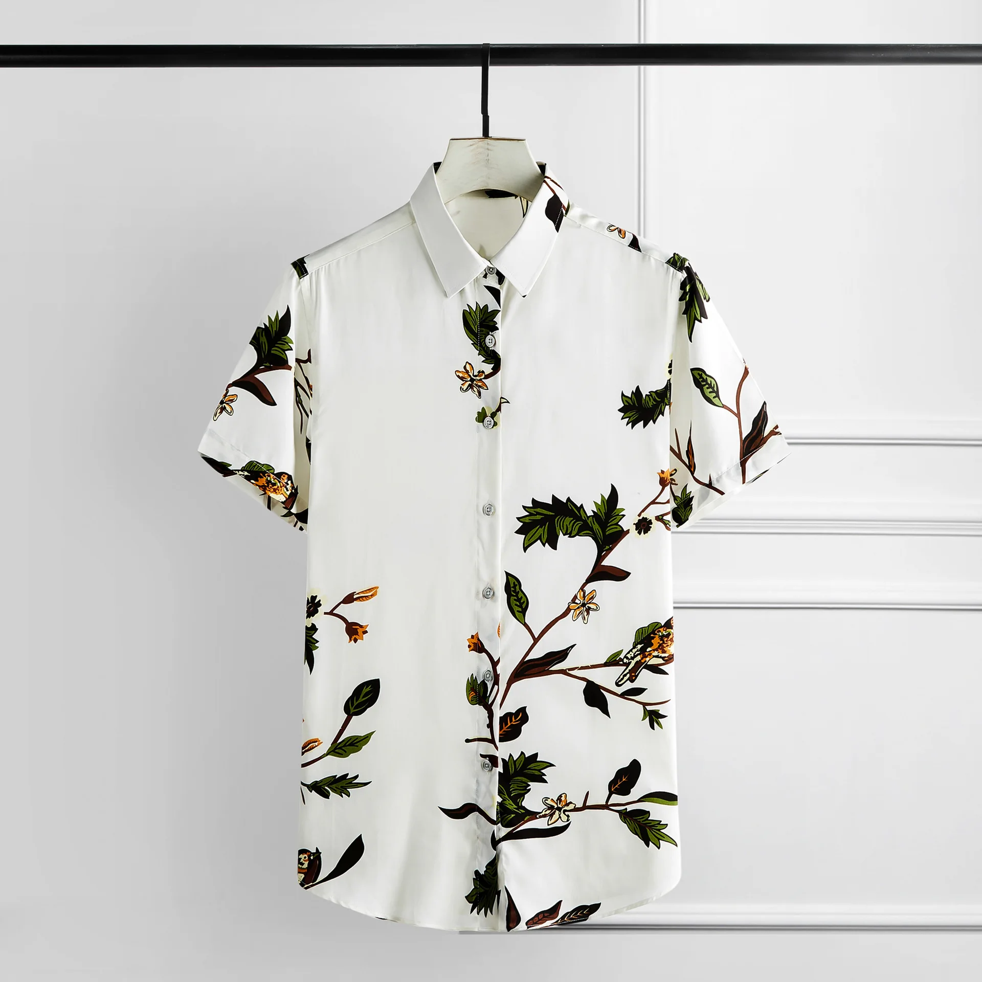 

Bamboo Fiber Men Luxury Digital Allover Printed Short Sleeve Mens Dress Fashion Slim Fit Shirts Man