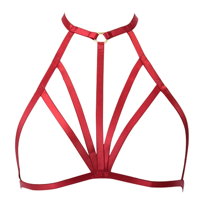 

Plus Size Festival Punk Goth Rave Red Strappy Body Harness Bra for Women Soft Hollow Out Tops Caged Bra Bondage Sexy Lingerie