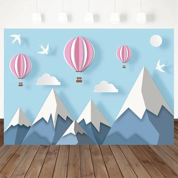 

Cartoon Photography Background Snow Mountain Hot Air Balloon Backdrop Birthday Party Decoration Props Printed Banner Studio