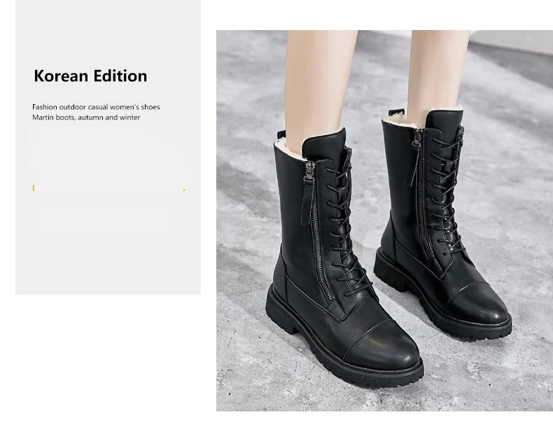 TYDZSMT High Quality Leather Boots Women Winter Botas Mujer Mid-Calf Rubber Shoes Woman Fashion Platform Boots Women Wit Zip