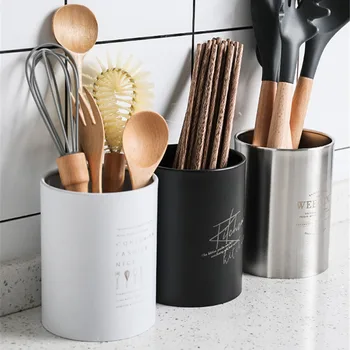 

Stainless Steel Chopsticks Jar Scandinavian Kitchen Tableware Drain Jar Simple Cooking Tool Organizer Can Table Utensils Storage
