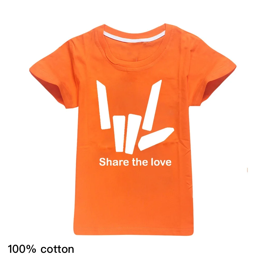 Модные футболки для мальчиков и девочек с надписью «Share The Love», футболка с короткими рукавами и круглым вырезом для мальчиков модные рубашки для девочек в уличном стиле, рубашки для малышей, топы - Цвет: orange