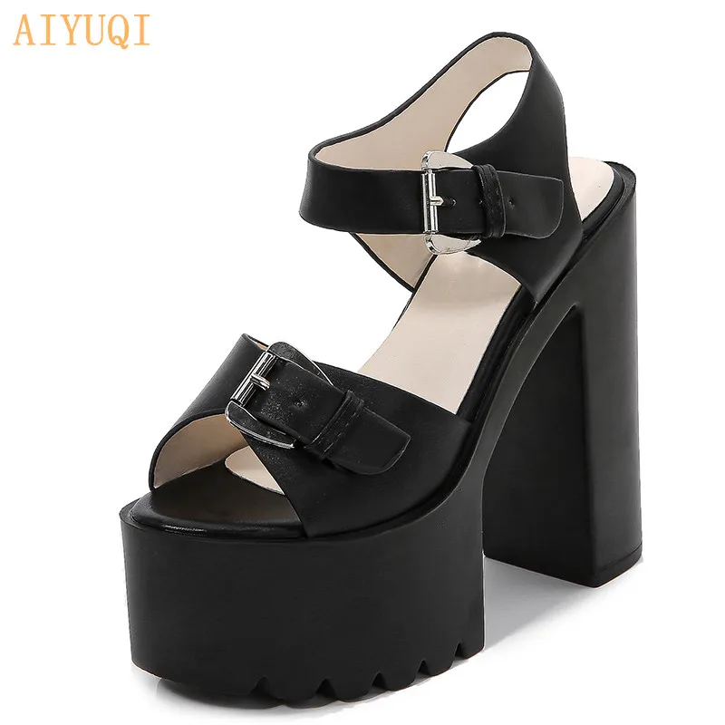 

2020 Summer New High-heeled Women's Shoes 14CM Thick Bottom Sandals T Platform Thick Heel Nightclub Belt Buckle Sandals Women