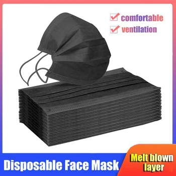 

10/50/100/200/500pcs Disposable Face Mask 3 Layer Filter Anti Dust Smog Civil Breathable Gauze Mask Adult Black Face Mouth Masks