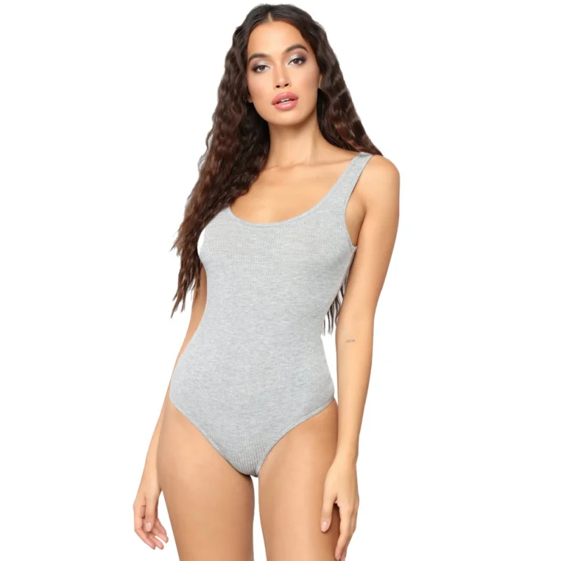 Sexy Sleeveless Solid Color Sexy Bodysuit Women Summer Romper Fashion2019 Strappy Square Collar Tank Body Female