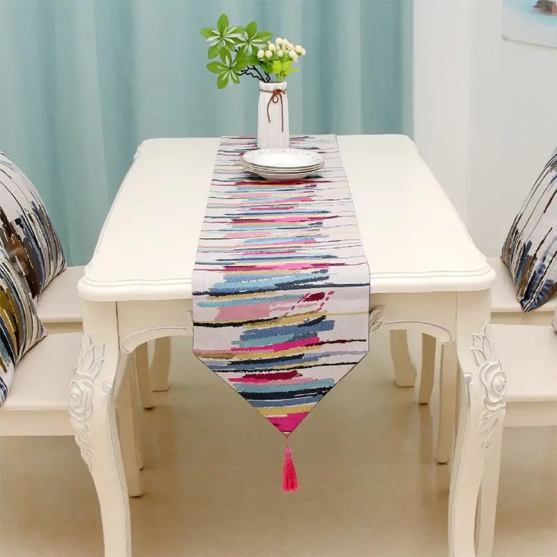 Stripe Printing Table Runner with Tassels Coffee TeaTable Runners 13x107in red