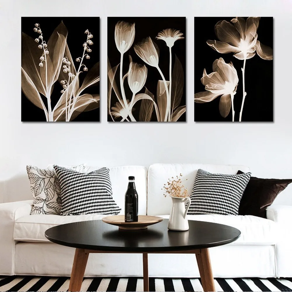 Черно белые простые цветы холст картина настенная живопись картинки для