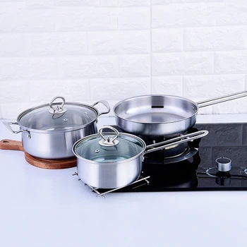 

3-Piece Thick Stainless Steel Pot Soup Pot Non-Stick Frying Pan with Lid