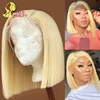 13x6 Bob perruque 1B 613 Ombre miel Blonde droite brésilienne dentelle avant perruque de cheveux humains pré plumée courte demi perruque pour les femmes noires ► Photo 1/6