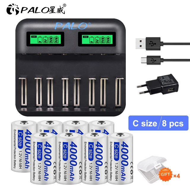 2-8pcs C Size LR14 Rechargeable Battery 4000mAh Type C Battery 1.2V NI-MH Rechargeable C Batteries for Flashlight Gas Cooker 8 battery 1 chargerB