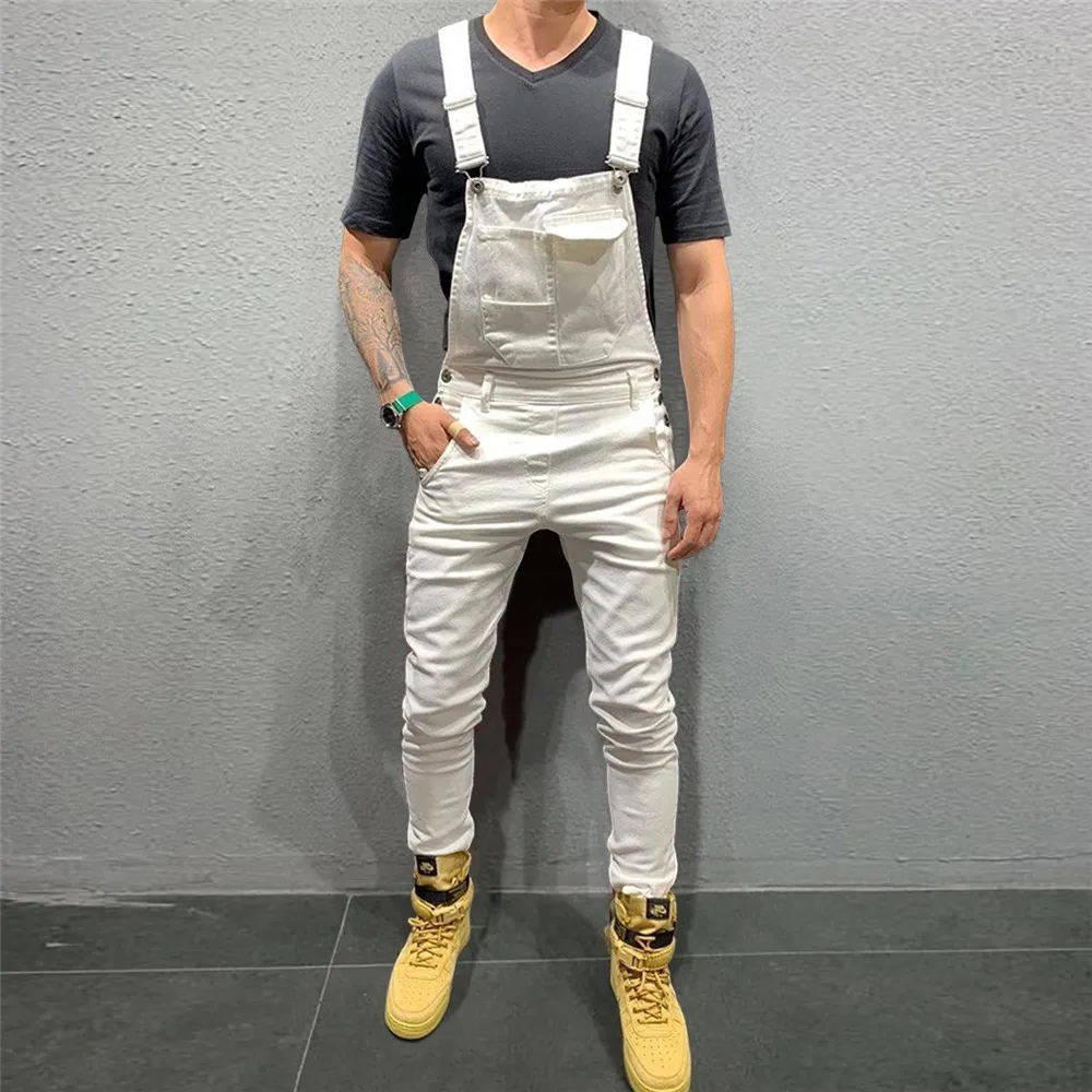 Men Casual Pants Men's Denim Dungaree Bib Overalls Jumpsuits Moto Biker Jeans Pants Trousers Plus Size Mens Casual Overalls Denim Overalls