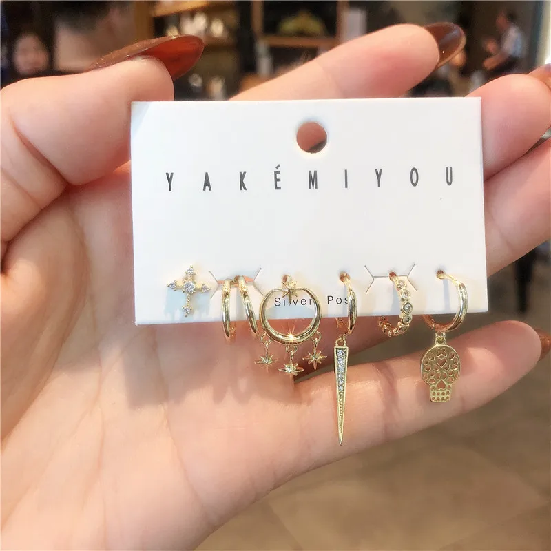 Pendientes de aro con forma de cruz estrella para aretes pequeños, conjunto de 6 piezas, Simple, regalo de joyería, última versión - AliExpress Joyería y accesorios