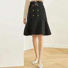 Высокая талия черная юбка рыбий хвост женский пояс до колена двубортная юбка модный стиль