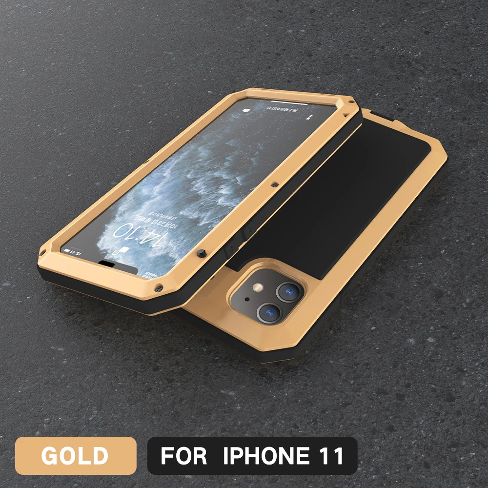 Черный Новинка, три противоударных чехла для iPhone11, водонепроницаемый чехол для телефона iPhone11 pro max, металлический силиконовый чехол, сверхпрочная защита - Цвет: Черный