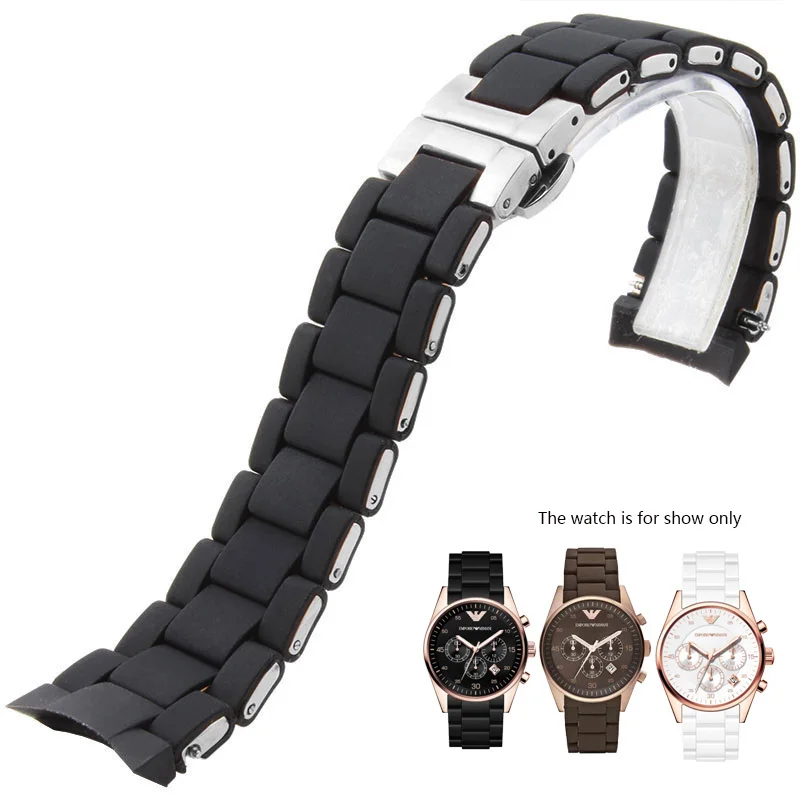 Silicone Stainless Steel Watchband for AR5905 AR5920 AR5890 AR5891 AR5889 Watch Strap 20mm 23mm Black Brown Men Women Bracelet