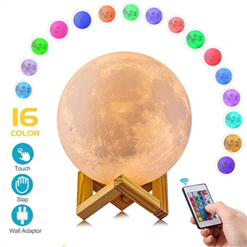 2 16 Colors 3D Night Light with Remote Rechargeable Moon Lamp Touch Control Moon Lights Night