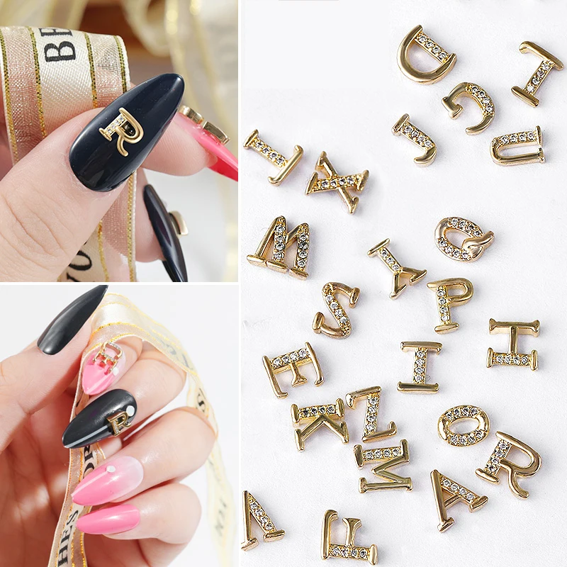 

1pcs A-Z English Letters Crystal Nail Art Decorations Alloy 3D Nail Rhinestones Zircon Diamond Letter Style DIY Manicure Jewelry