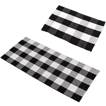 

Cotton Plaid Rugs, Lattice Check Rug,Checkered Outdoor Rug,Outdoor Plaid Doormat for Kitchen/Bathroom/Laundry Room/Bedroom (Blac
