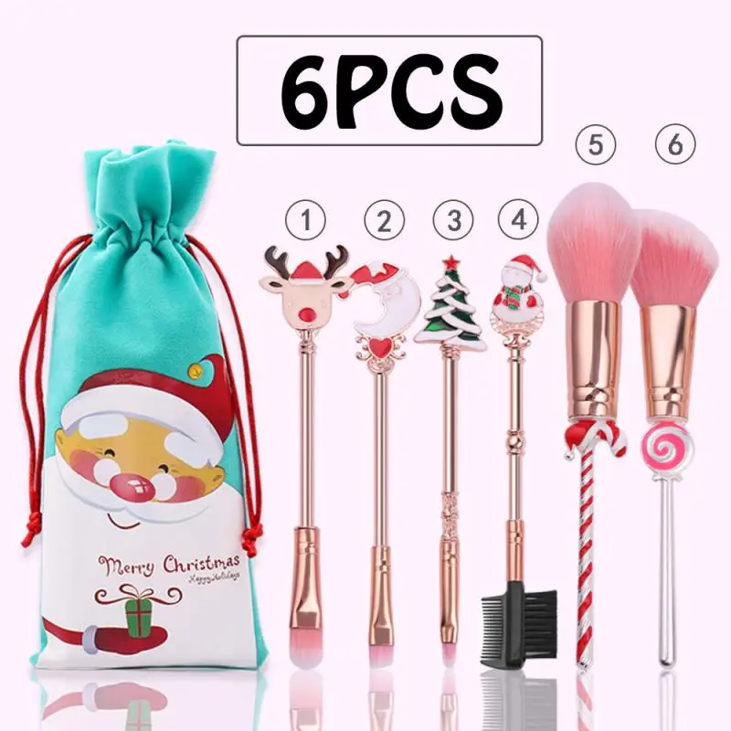 6PCS A Рождественский набор кистей для макияжа глаз+ сумка, модные портативные Кисти для макияжа высокого качества, рождественский подарок - Цвет: 6PCS A
