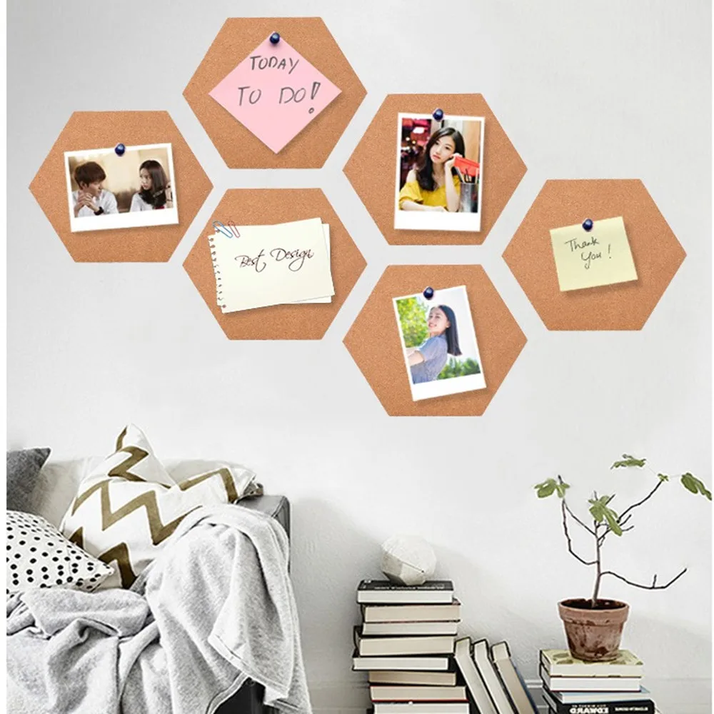 Hexagon Cork Sheet Corkboard Self Stick for Bulletin Board Message Board Photo Wall Decor 30x26cm/10x12inch