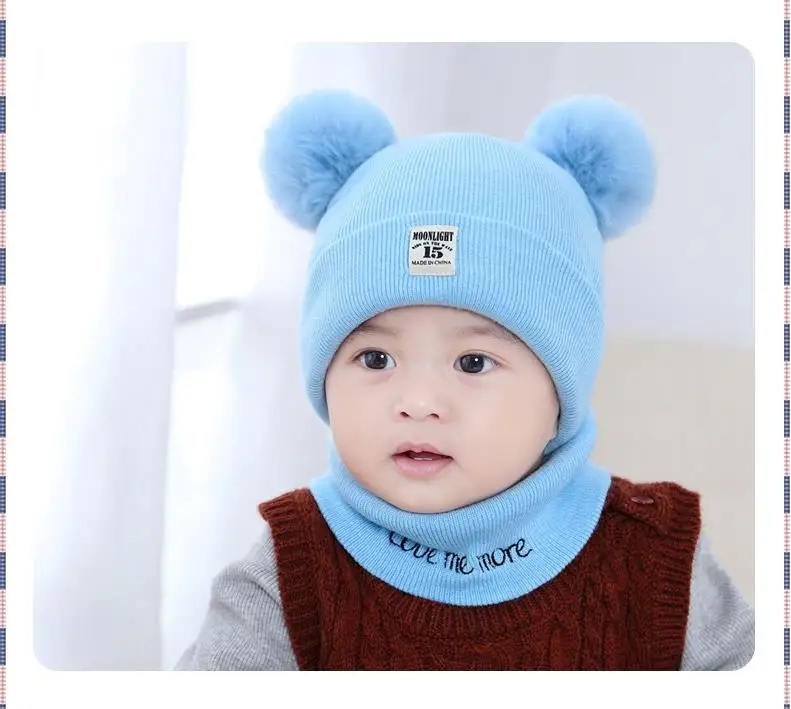 new hat scarf autumn and winter baby hat boys and girls hair ball hat O collar scarf winter warm knitted beanie hat scarf s