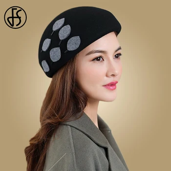 

FS Women Wool Beret Hat Black Wine Red Camel Girl Party Fedoras British Style Casual Warm Stewardess Cap Fall Winter Artist Caps
