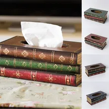 

Retro Style Wood Book Shape Tissue Box Napkin Paper Holder Ring Tissue Storage Box Luxurious Creative Home Decoration