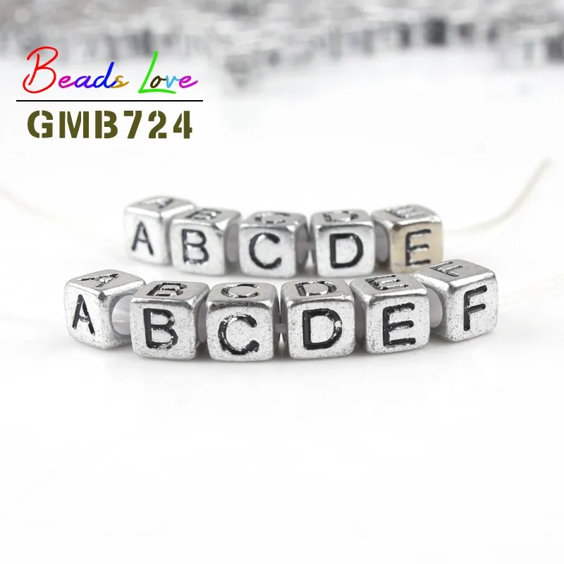 100 шт серебряный цвет Алфавит Акриловые буквы бусины для изготовления ювелирных