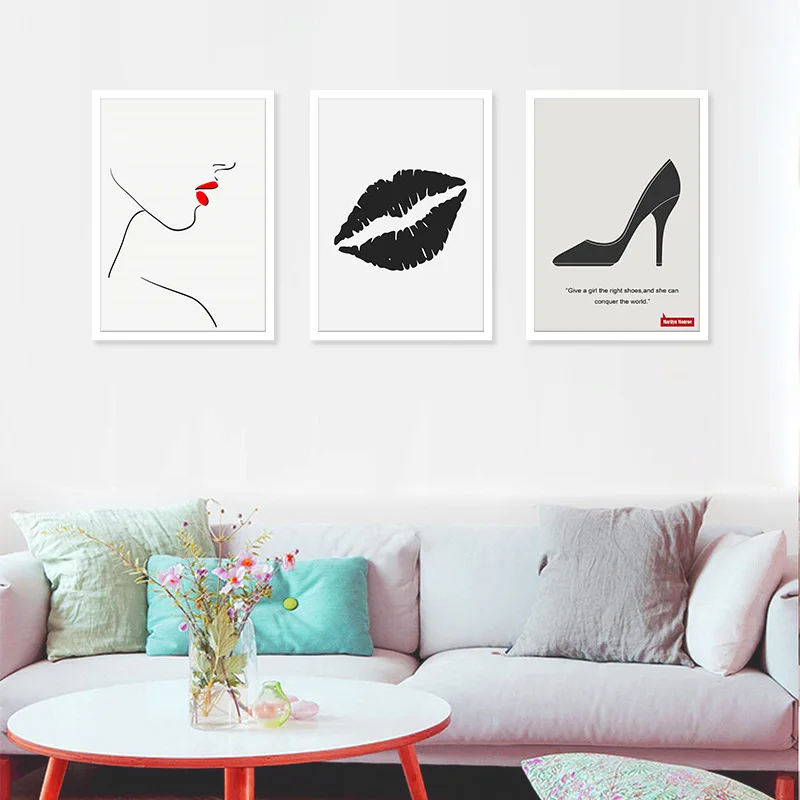 Kogan губы красный простой стиль Женская декоративная живопись магазин одежды обуви бескаркасные картины настенная живопись основная Фреска