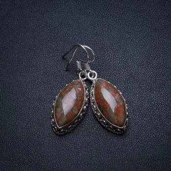 

Natural Green Unakite Handmade Indian 925 Sterling Silver Earrings 1 1/2" T3582