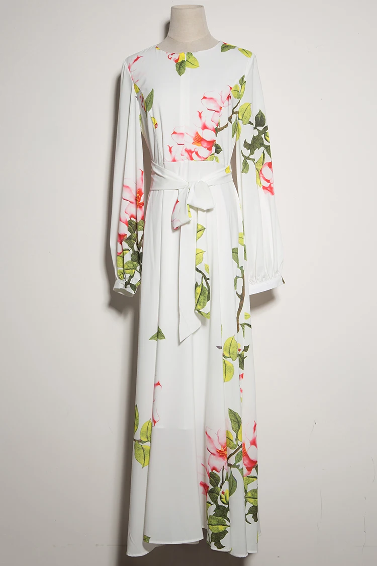 VERDEJULIAY подиумное осеннее платье женское весеннее модное дизайнерское платье с рукавами-фонариками и милым цветочным принтом белое длинное платье, платье