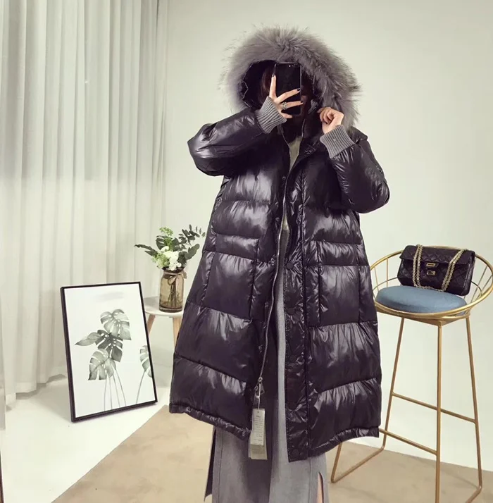 Real Natural Fur New Winter Jacket Women Loose Duck Down Jacket Female Long Down Parka Thick Hooded Coat Plus Size Overcoat