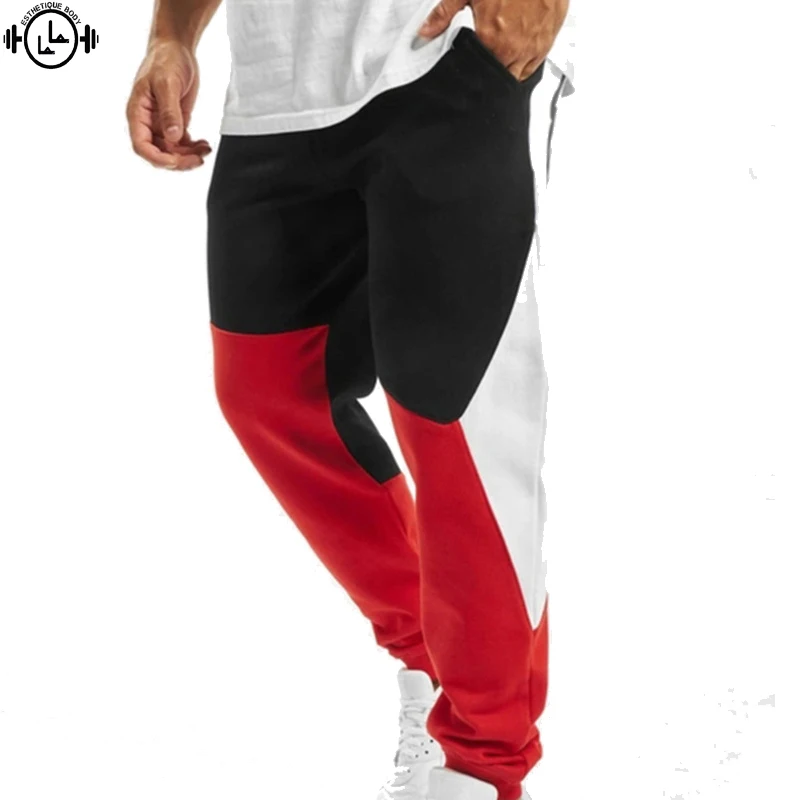 Флисовые согревающие спортивные мужские штаны для бега, лоскутные брюки для фитнеса, бега, тренировки, спортивные свободные штаны, хит цвета