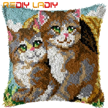 

Latch Hook Cushion Two Kittens Pre-Printed Canvas Cushion Cover Acrylic Yarn Crochet Pillow Case Kit Hobby & Crafts Home Decor