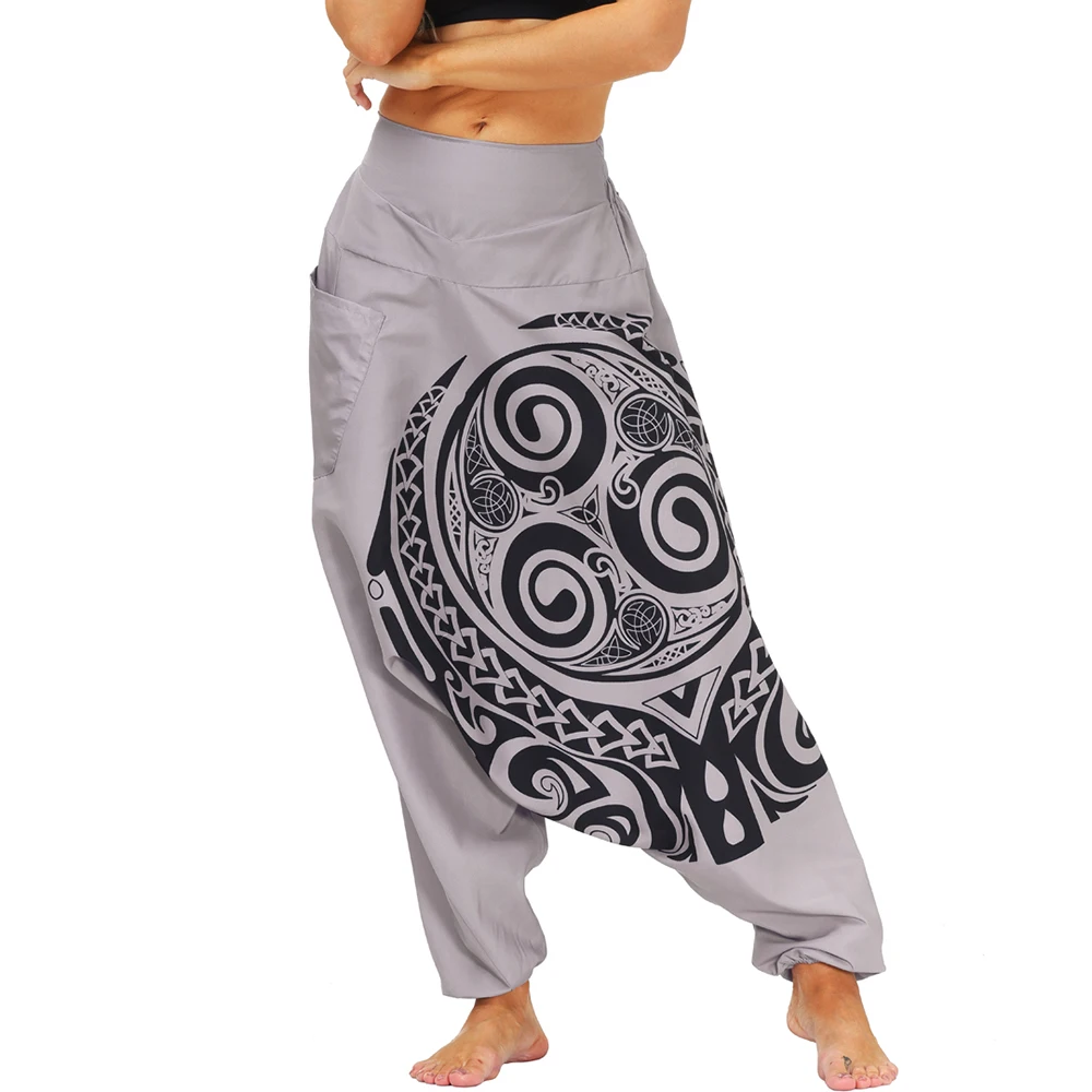 Women and Men Drop Bottom Elastic Waist Loose Fit Baggy Gypsy Hippie Boho Aladdin Yoga Harem Pants - Image 2