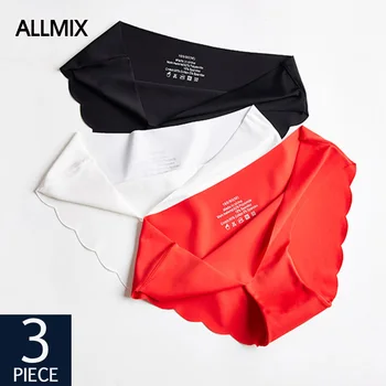 

ALLMIX 3Pcs/lot Sexy Women Seamless Panties Set Underwear Comfort Underpants Low Rise Silk Woman Briefs Solid Soft Lady Lingerie