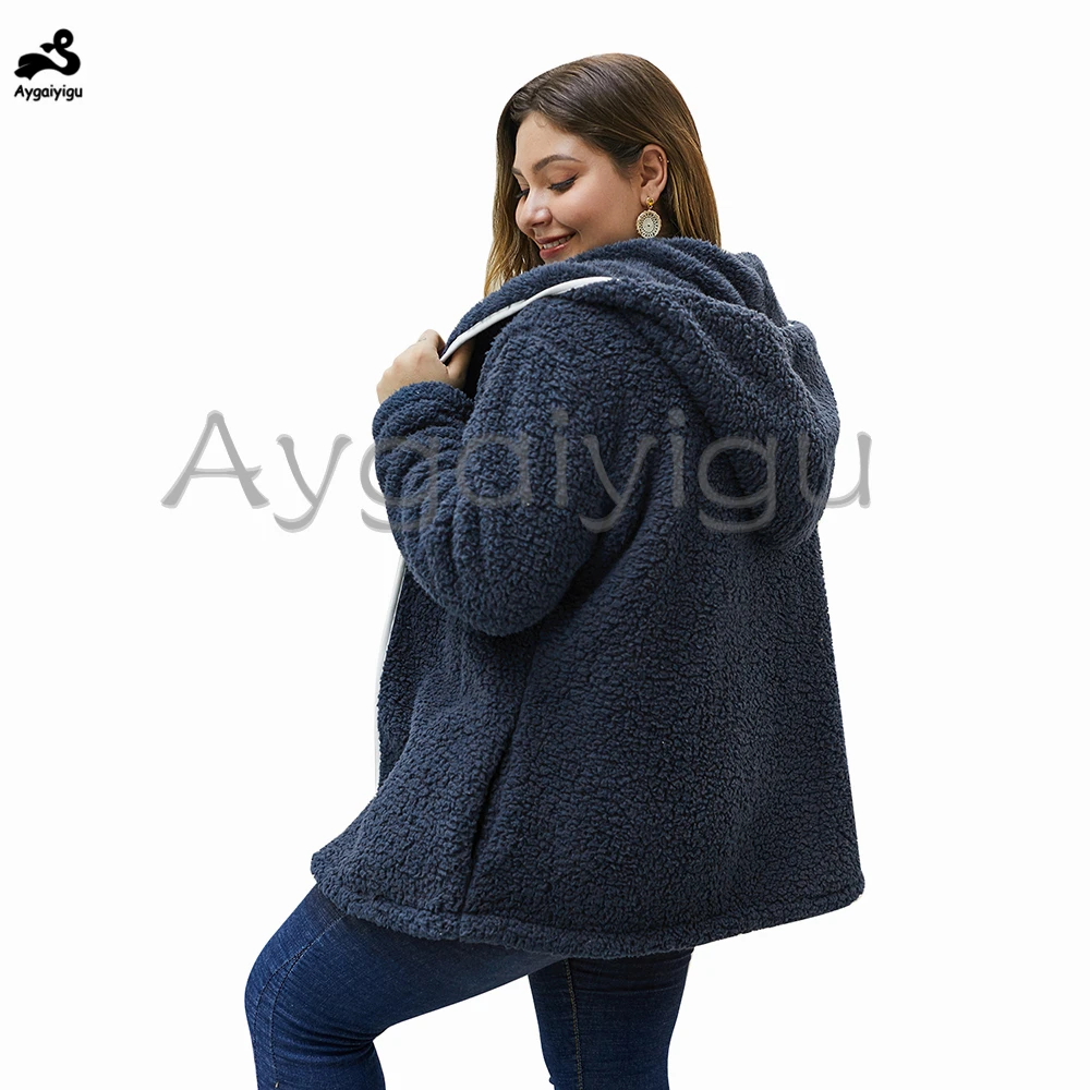 Aygaiyigu, женские зимние пальто размера плюс, женские толстые пуховые пальто большого размера, модная повседневная одежда с капюшоном, плюшевая теплая одежда
